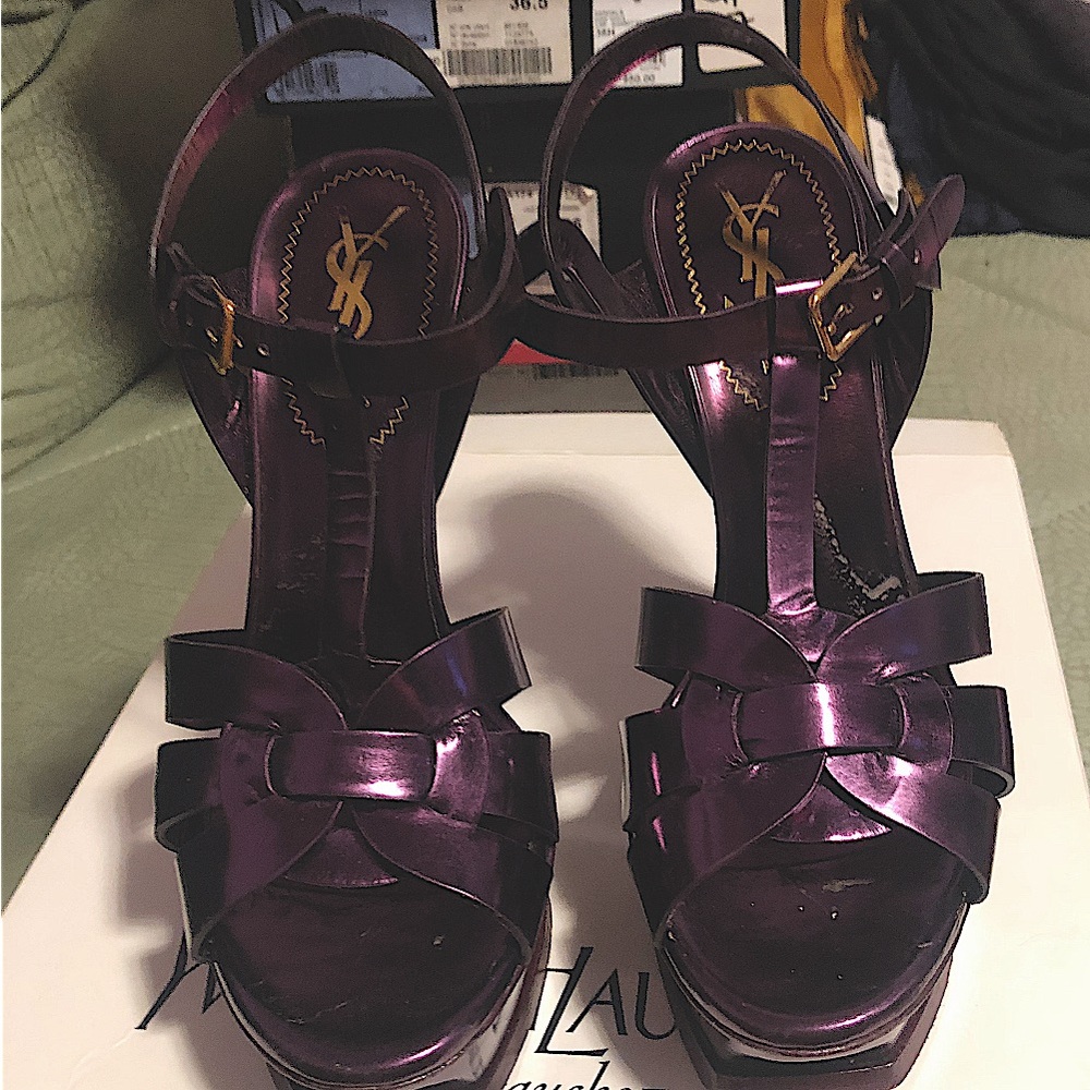 Saint Laurent Tribute 105mm Patent Leather Platform Sandals